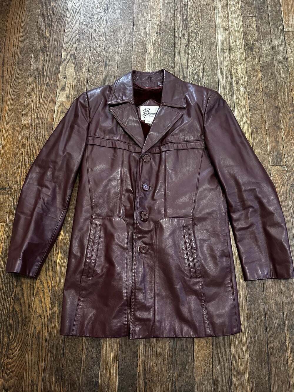Vintage Berman's Leather Experts Burgundy Faux Fur Lined Leather Jacket Size 36